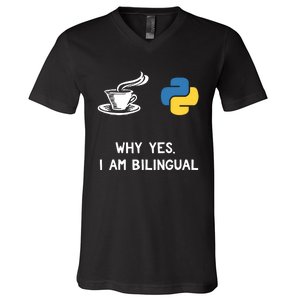 Funny Python Java Programmer Bilingual Coder Gift Tee V-Neck T-Shirt