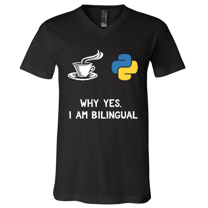 Funny Python Java Programmer Bilingual Coder Gift Tee V-Neck T-Shirt