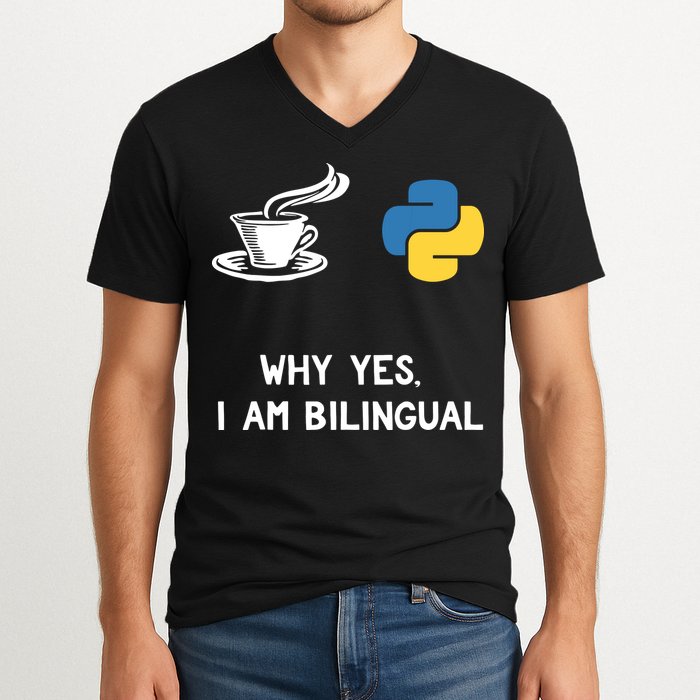 Funny Python Java Programmer Bilingual Coder Gift Tee V-Neck T-Shirt