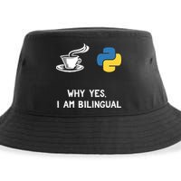 Funny Python Java Programmer Bilingual Coder Gift Tee Sustainable Bucket Hat