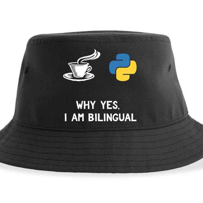 Funny Python Java Programmer Bilingual Coder Gift Tee Sustainable Bucket Hat