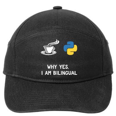 Funny Python Java Programmer Bilingual Coder Gift Tee 7-Panel Snapback Hat