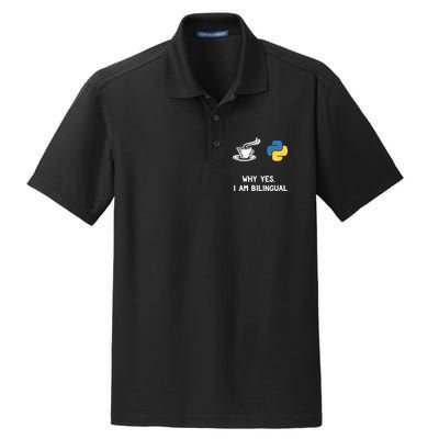 Funny Python Java Programmer Bilingual Coder Gift Tee Dry Zone Grid Polo