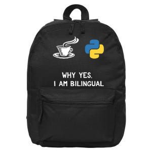 Funny Python Java Programmer Bilingual Coder Gift Tee 16 in Basic Backpack