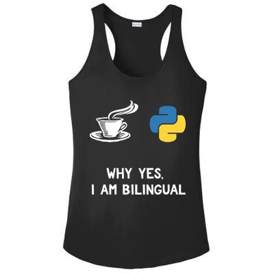 Funny Python Java Programmer Bilingual Coder Gift Tee Ladies PosiCharge Competitor Racerback Tank