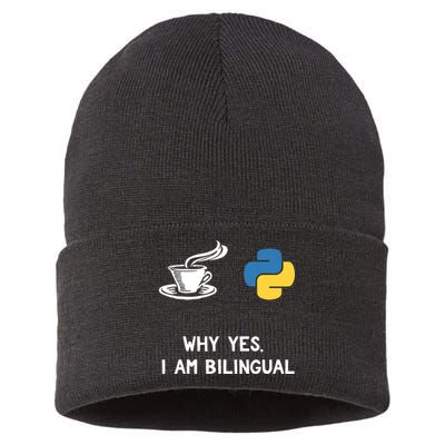 Funny Python Java Programmer Bilingual Coder Gift Tee Sustainable Knit Beanie