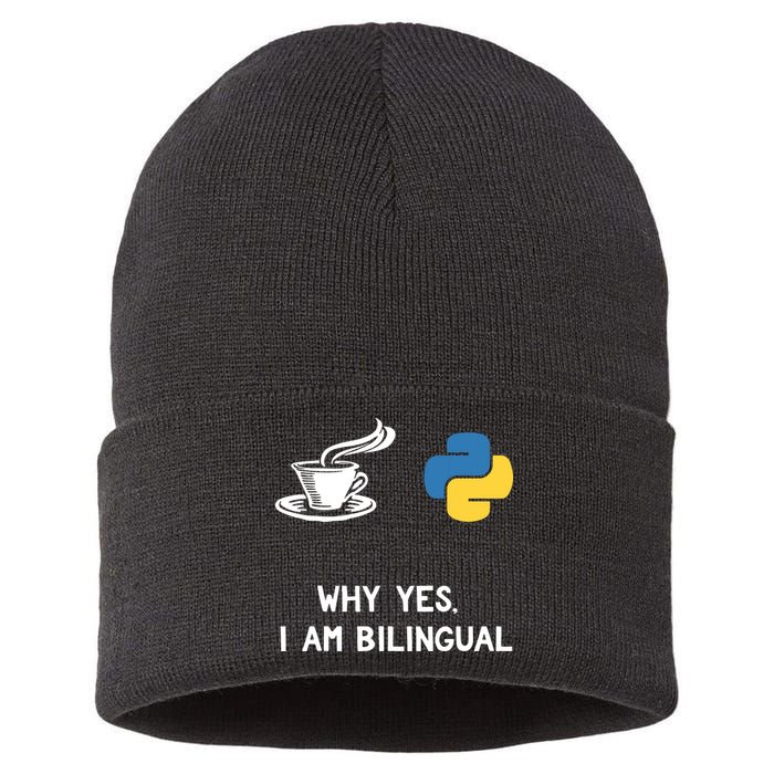 Funny Python Java Programmer Bilingual Coder Gift Tee Sustainable Knit Beanie