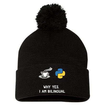 Funny Python Java Programmer Bilingual Coder Gift Tee Pom Pom 12in Knit Beanie