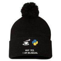 Funny Python Java Programmer Bilingual Coder Gift Tee Pom Pom 12in Knit Beanie