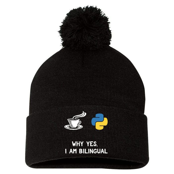Funny Python Java Programmer Bilingual Coder Gift Tee Pom Pom 12in Knit Beanie