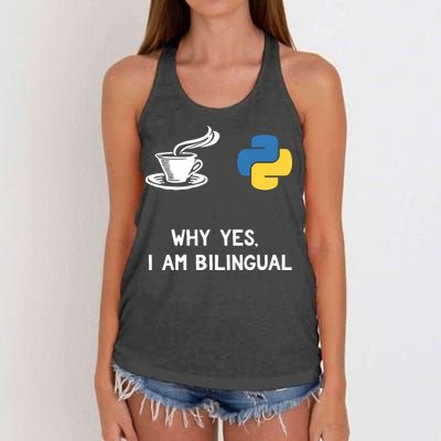 Funny Python Java Programmer Bilingual Coder Gift Tee Women's Knotted Racerback Tank