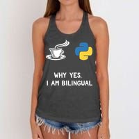 Funny Python Java Programmer Bilingual Coder Gift Tee Women's Knotted Racerback Tank