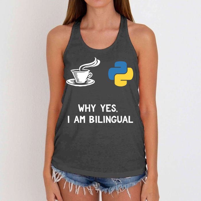 Funny Python Java Programmer Bilingual Coder Gift Tee Women's Knotted Racerback Tank