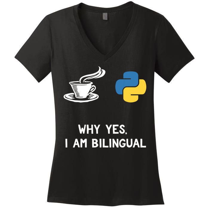 Funny Python Java Programmer Bilingual Coder Gift Tee Women's V-Neck T-Shirt