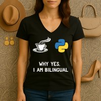 Funny Python Java Programmer Bilingual Coder Gift Tee Women's V-Neck T-Shirt
