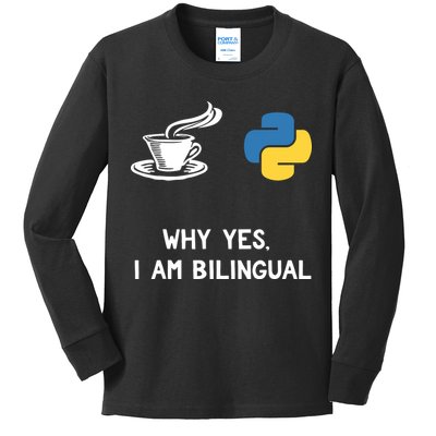 Funny Python Java Programmer Bilingual Coder Gift Tee Kids Long Sleeve Shirt