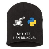 Funny Python Java Programmer Bilingual Coder Gift Tee Short Acrylic Beanie