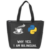 Funny Python Java Programmer Bilingual Coder Gift Tee Zip Tote Bag