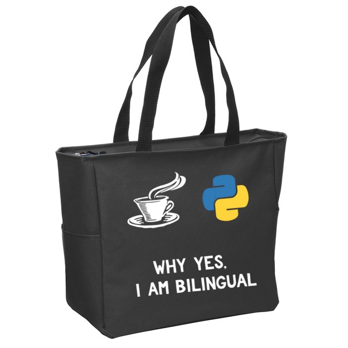 Funny Python Java Programmer Bilingual Coder Gift Tee Zip Tote Bag