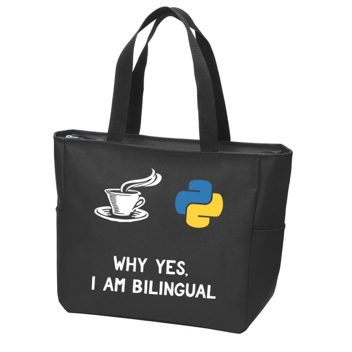 Funny Python Java Programmer Bilingual Coder Gift Tee Zip Tote Bag
