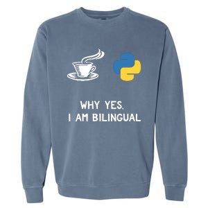 Funny Python Java Programmer Bilingual Coder Gift Tee Garment-Dyed Sweatshirt