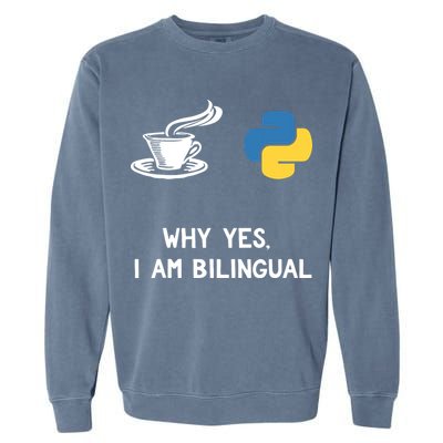 Funny Python Java Programmer Bilingual Coder Gift Tee Garment-Dyed Sweatshirt