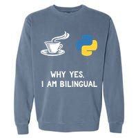 Funny Python Java Programmer Bilingual Coder Gift Tee Garment-Dyed Sweatshirt