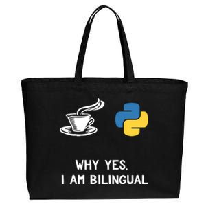 Funny Python Java Programmer Bilingual Coder Gift Tee Cotton Canvas Jumbo Tote