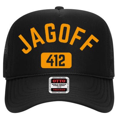 Funny Pittsburgh Jagoff 412 Steel City Pennsylvania Home High Crown Mesh Back Trucker Hat