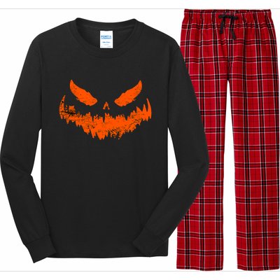 Funny Pumpkin Jack O Lantern Scary Pumpkin Face Halloween Long Sleeve Pajama Set