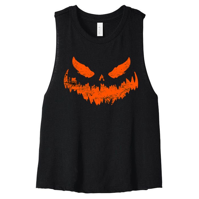 Funny Pumpkin Jack O Lantern Scary Pumpkin Face Halloween Women's Racerback Cropped Tank