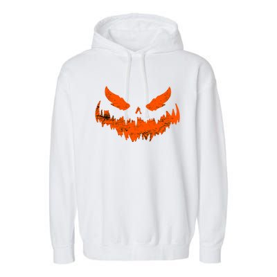 Funny Pumpkin Jack O Lantern Scary Pumpkin Face Halloween Garment-Dyed Fleece Hoodie