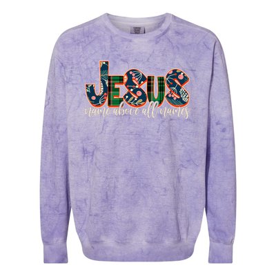 Festive Patten Jesus Name Above All Names Colorblast Crewneck Sweatshirt