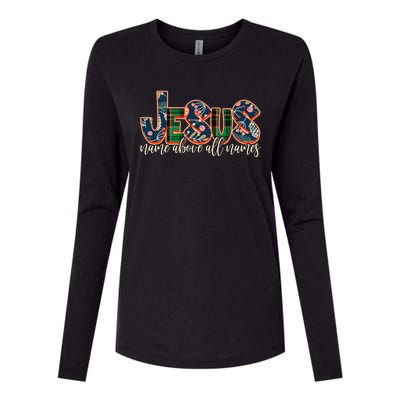 Festive Patten Jesus Name Above All Names Womens Cotton Relaxed Long Sleeve T-Shirt