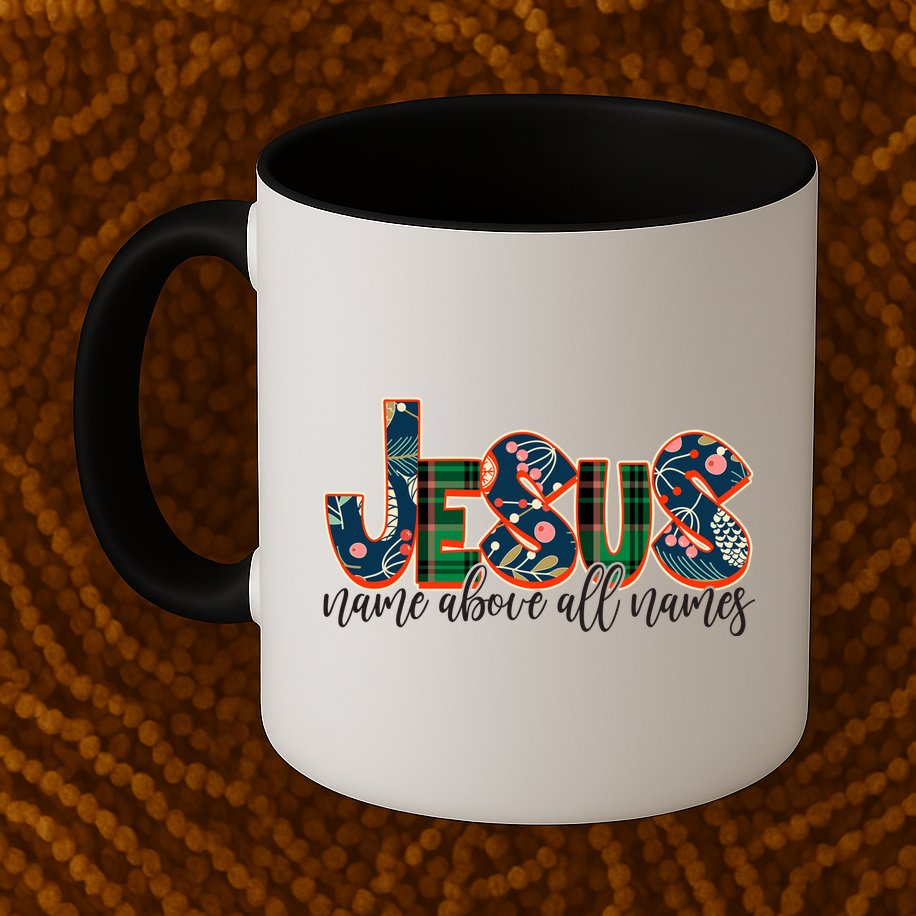 Festive Patten Jesus Name Above All Names Mug