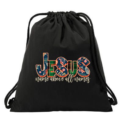 Festive Patten Jesus Name Above All Names Drawstring Bag