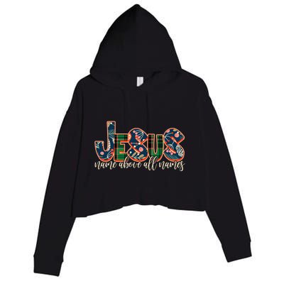 Festive Patten Jesus Name Above All Names Crop Fleece Hoodie