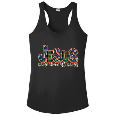 Festive Patten Jesus Name Above All Names Ladies PosiCharge Competitor Racerback Tank