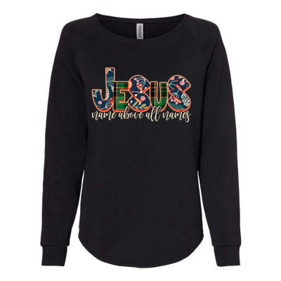 Festive Patten Jesus Name Above All Names Womens California Wash Sweatshirt