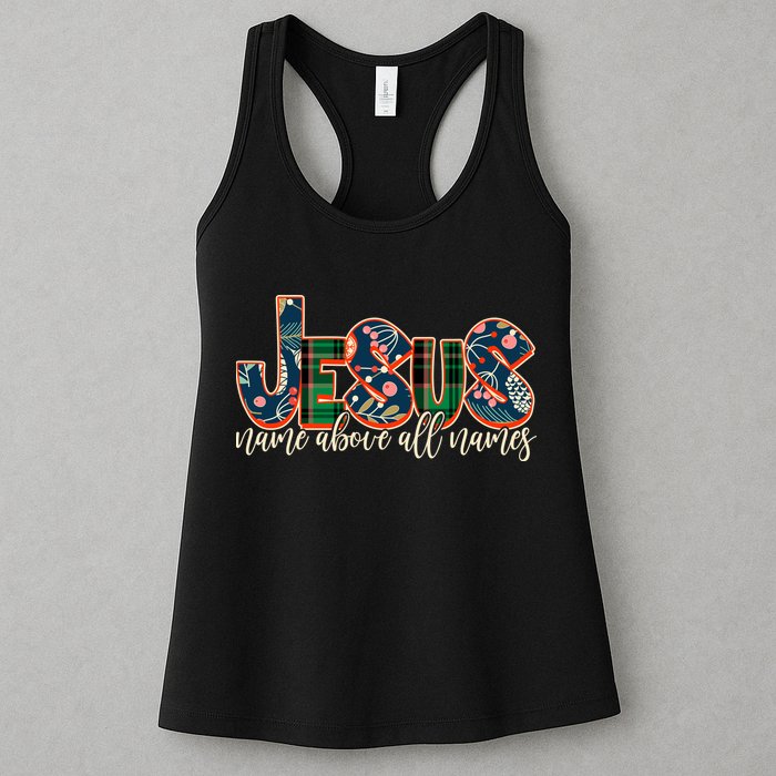 Festive Patten Jesus Name Above All Names Womens Tank Top