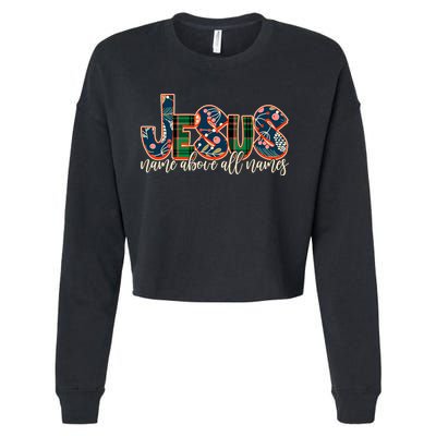 Festive Patten Jesus Name Above All Names Cropped Pullover Crew