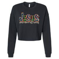 Festive Patten Jesus Name Above All Names Cropped Pullover Crew