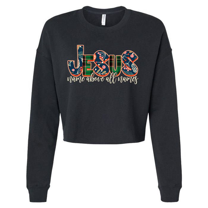 Festive Patten Jesus Name Above All Names Cropped Pullover Crew