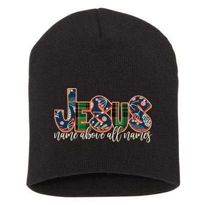 Festive Patten Jesus Name Above All Names Short Acrylic Beanie