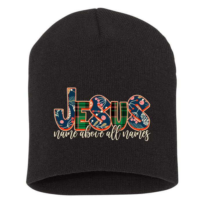 Festive Patten Jesus Name Above All Names Short Acrylic Beanie
