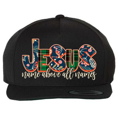 Festive Patten Jesus Name Above All Names Wool Snapback Cap