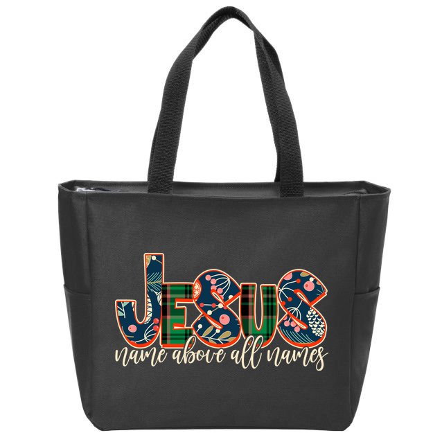 Festive Patten Jesus Name Above All Names Zip Tote Bag