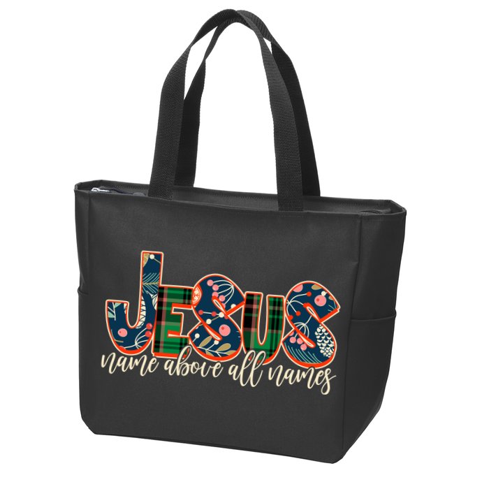 Festive Patten Jesus Name Above All Names Zip Tote Bag