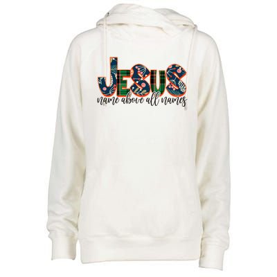 Festive Patten Jesus Name Above All Names Womens Funnel Neck Pullover Hood