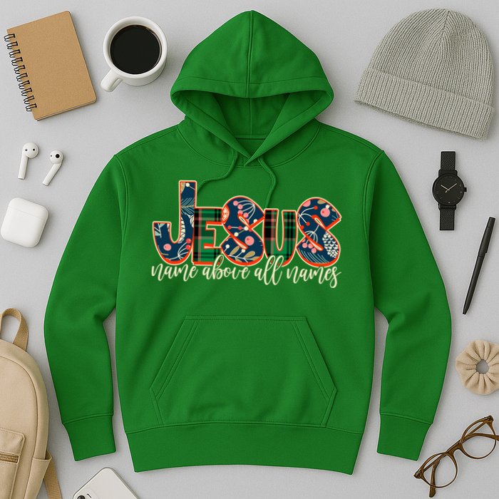 Festive Patten Jesus Name Above All Names Hoodie